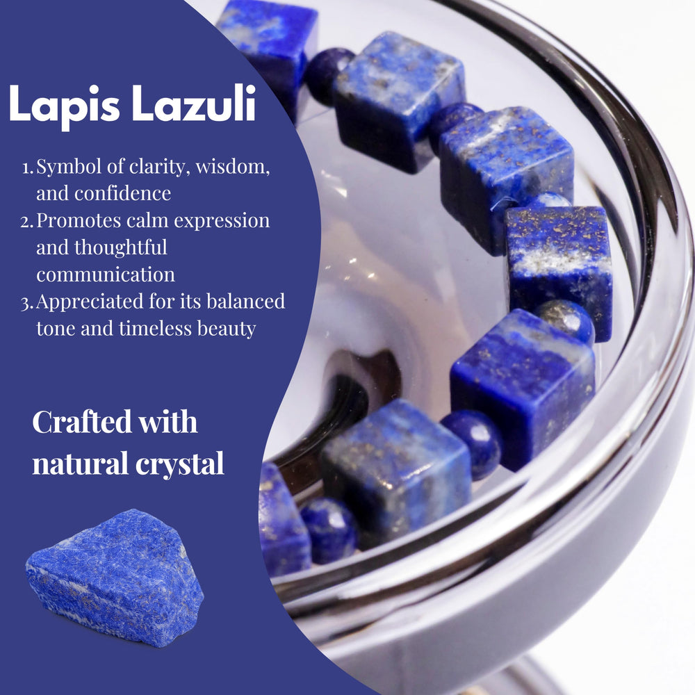 Dare to Mystic lapis cube bracelet reflection card emphasizes gift moment.