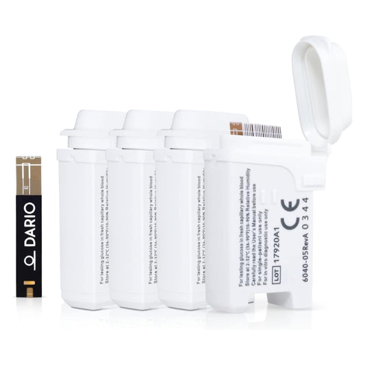 Dario 100 test strips cartridge set for quick glucose checks on the go.