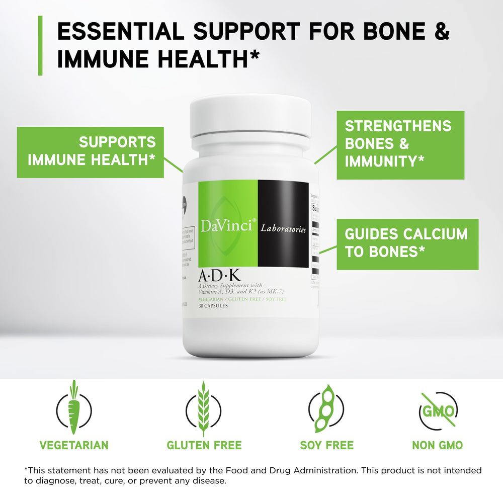 DaVinci ADK capsules close-up highlighting vegetarian formula