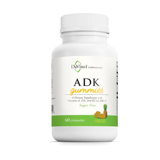 Davinci ADK Gummies pineapple bottle shows daily bone and immune support.
