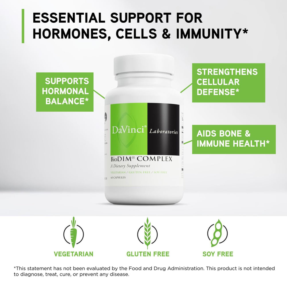 DAVINCI BioDIM Complex label detail highlighting DIM, HMRlignan, and trans-resveratrol
