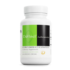 DAVINCI Curcumin C3 Complex bottle front highlighting gluten-free, liver-supporting formula