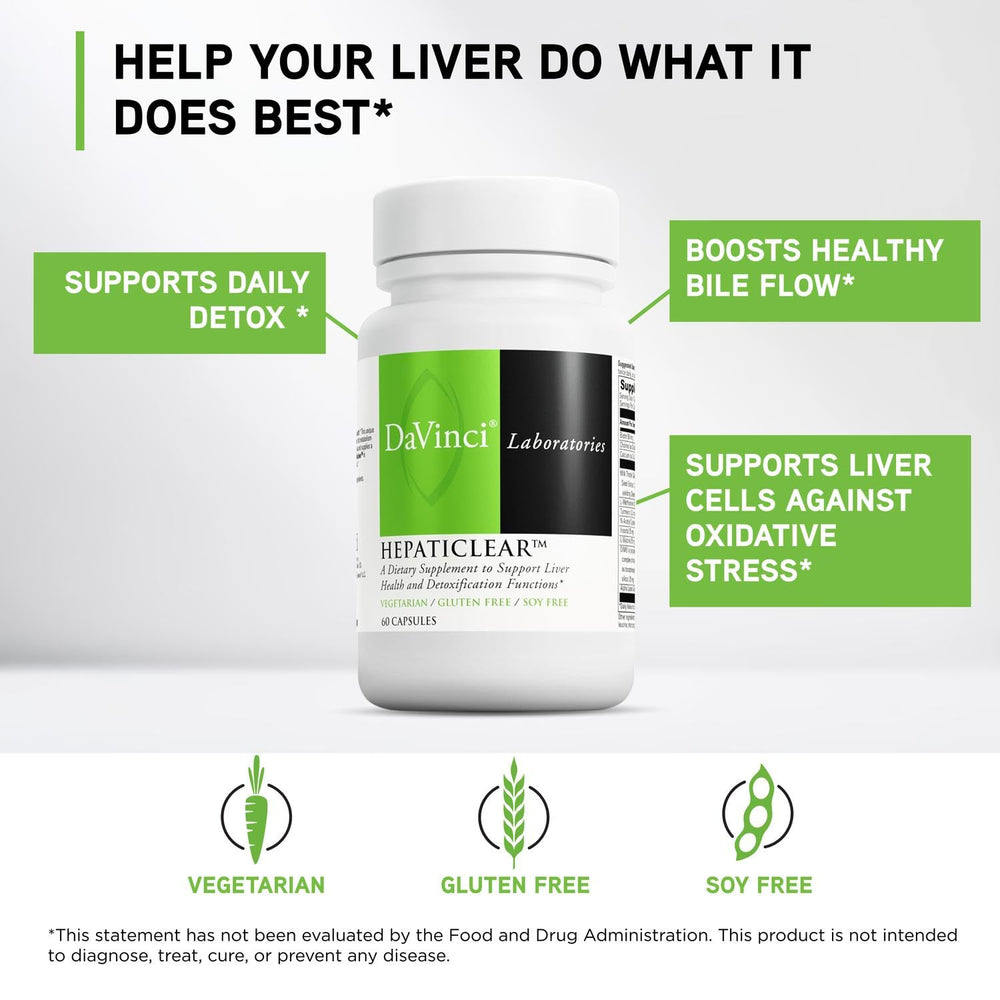 Davinci Hepaticlear capsules beside glass for easy daily routine