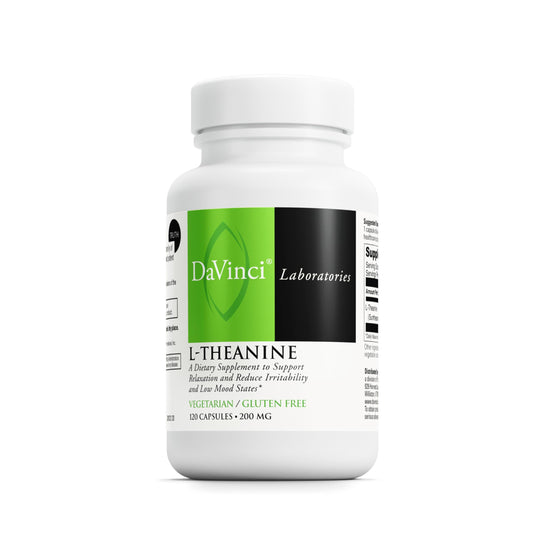 DaVinci L-Theanine bottle front promoting calm focus for daily routines