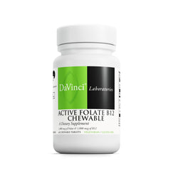 Davinci Labs Active Folate B12 chewable bottle closeup showing energy support potential.