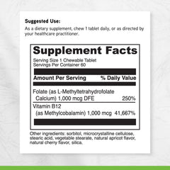 Davinci Labs Active Folate B12 chewable hero shot emphasizing vitamin B12 and folate benefits.