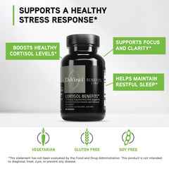 DaVinci Labs Cortisol Benefits capsules pack for daily vegetarian use.