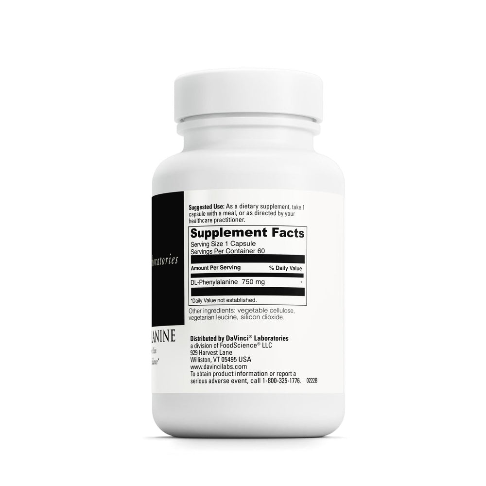 Closeup of DAVINCI DL-Phenylalanine capsules for daily balance