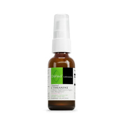 DAVINCI Liposomal L-Theanine bottle on a white surface promotes calming focus.