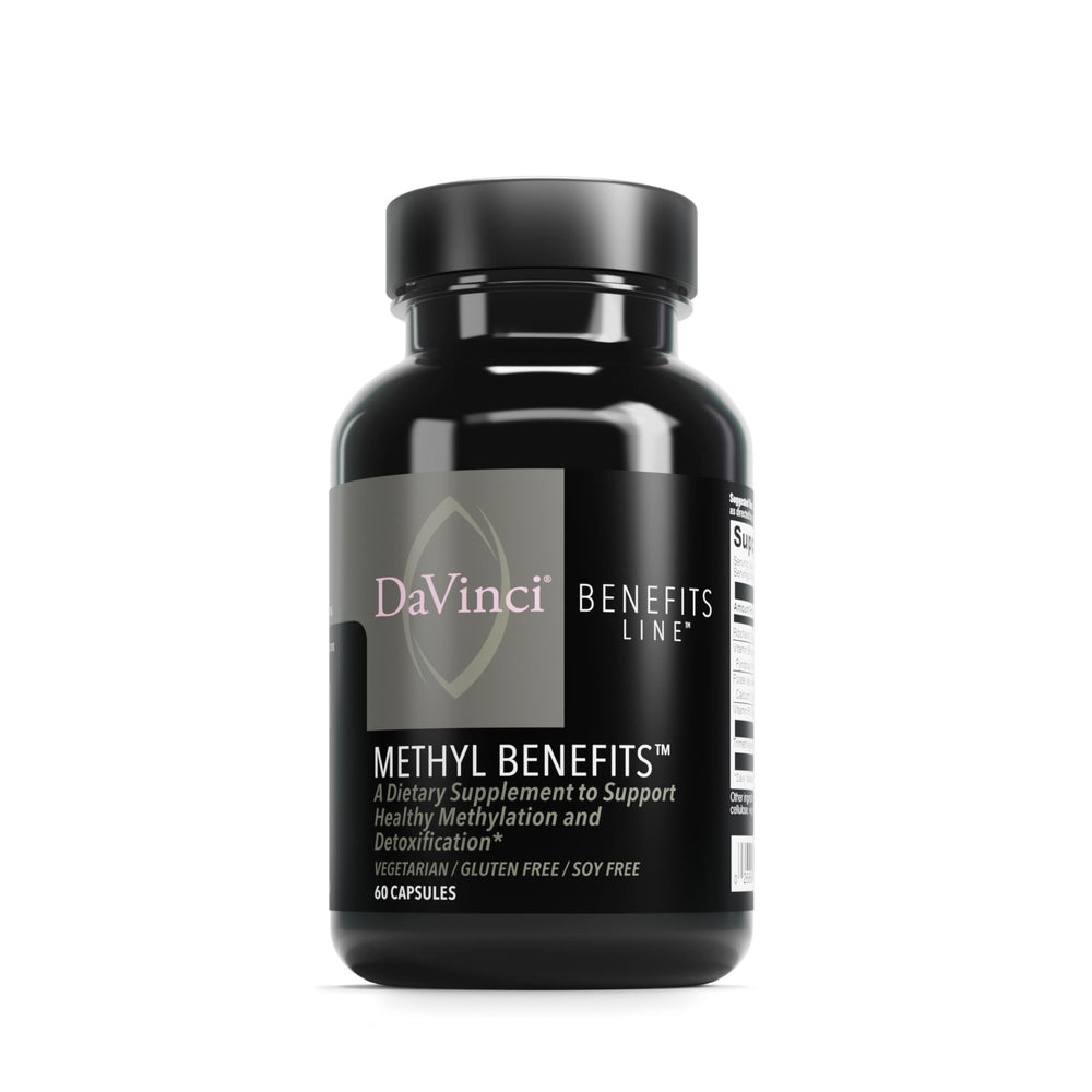 DAVINCI Methyl Benefits bottle front view highlighting gluten-free formula for everyday wellness.