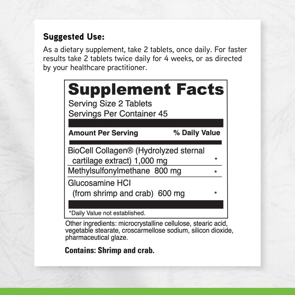 DaVinci Natures Collagen imagery hinting MSM and glucosamine support.