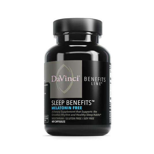 Davinci Labs Sleep Benefits bottle shown for easy nightly rest