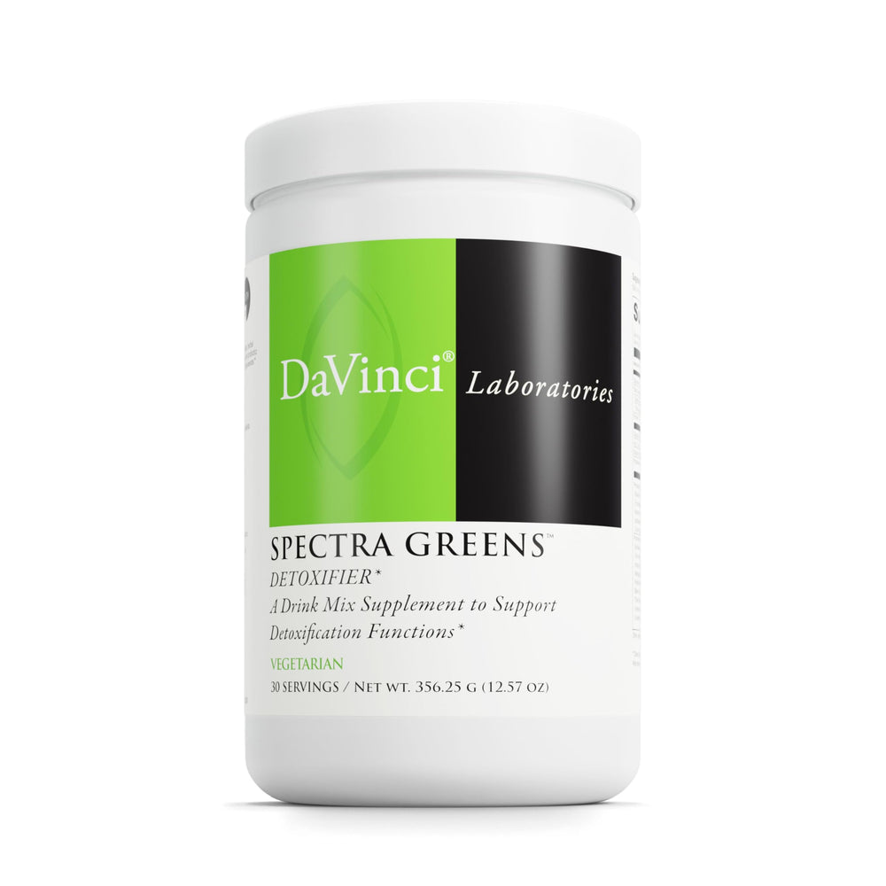 DAVINCI Labs Spectra Greens Detoxifier tub front showing premium greens blend for daily wellness