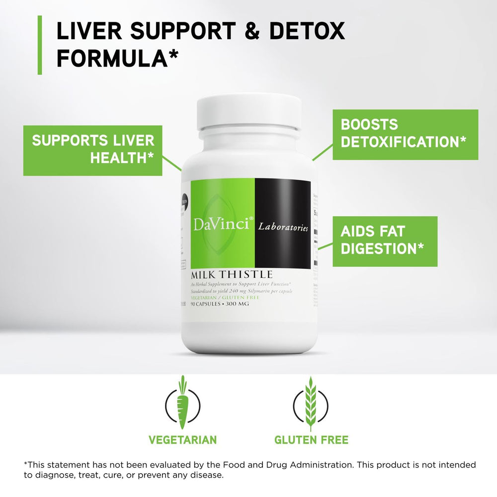 DAVINCI Milk Thistle ingredients panel highlights silymarin flavonoids for liver support
