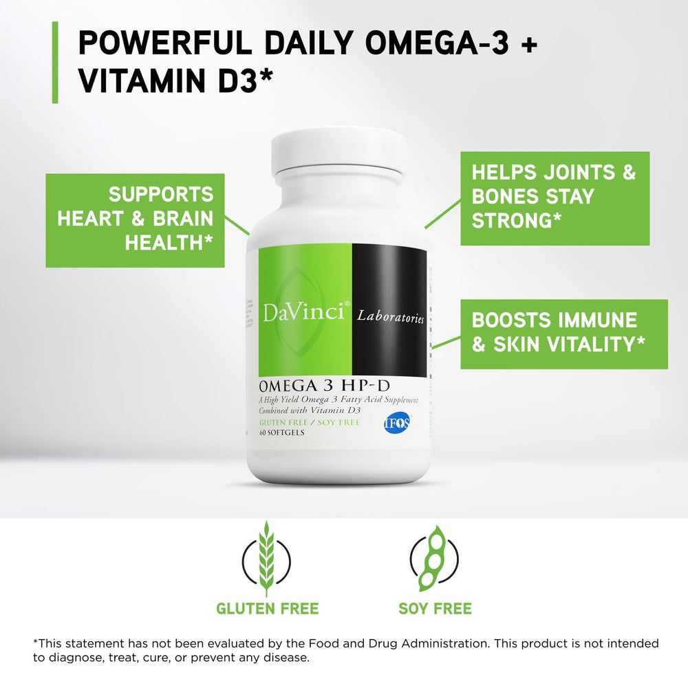 Vitamin D3 boost in DAVINCI Omega 3 HP-D for immune support.