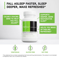 DAVINCI Sleep Complete label-detail emphasizes purity and potent ingredients for peaceful nights