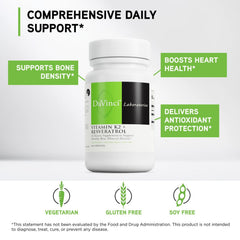 Davinci bottle back label detailing gluten-free and soy-free features for dietary flexibility