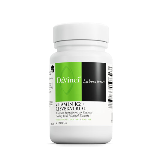 Davinci Vitamin K2 & Resveratrol bottle front for bone and heart support
