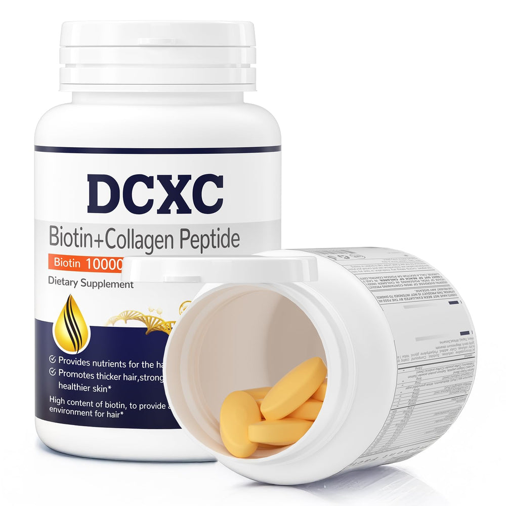DCXC Biotin Collagen Tablets ingredient panel highlights nutrients for beauty