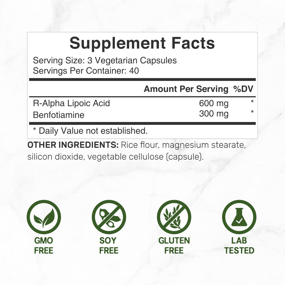 DEAL SUPPLEMENT Benfotiamine capsules with label emphasizing vegetarian formula