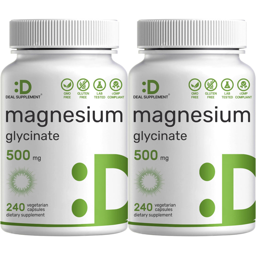 Deal Supplement magnesium glycinate bottle front, highlighting easy absorption and high quality.