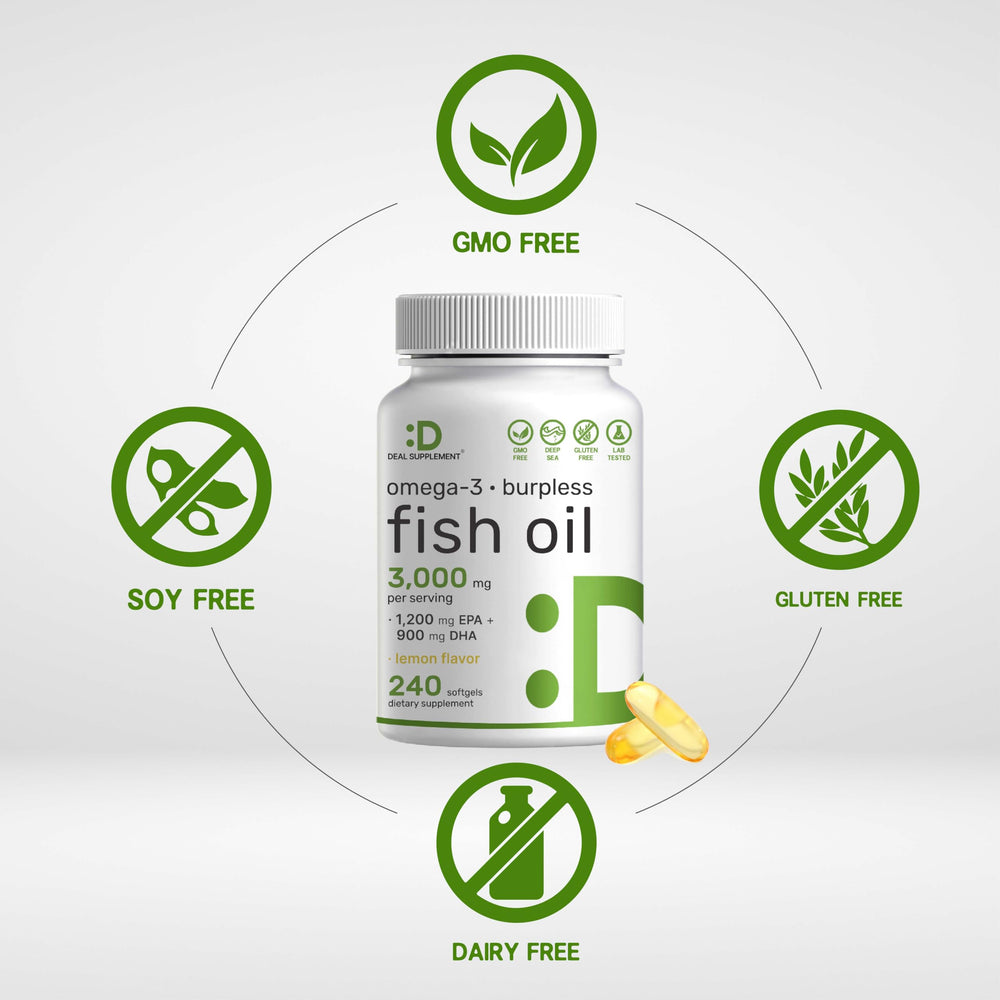 DEAL SUPPLEMENT Burpless softgels close up highlighting lemon flavor.