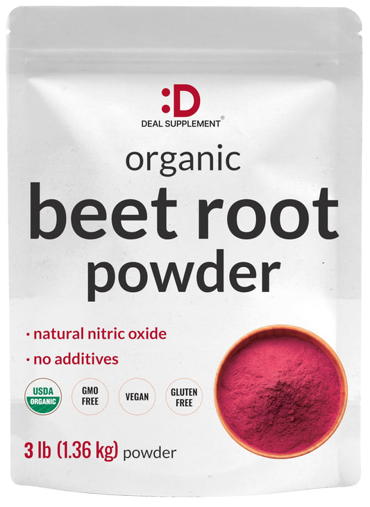 Deal Supplement Organic Beet Root Powder jar with rich color for vibrant beverages and meals.