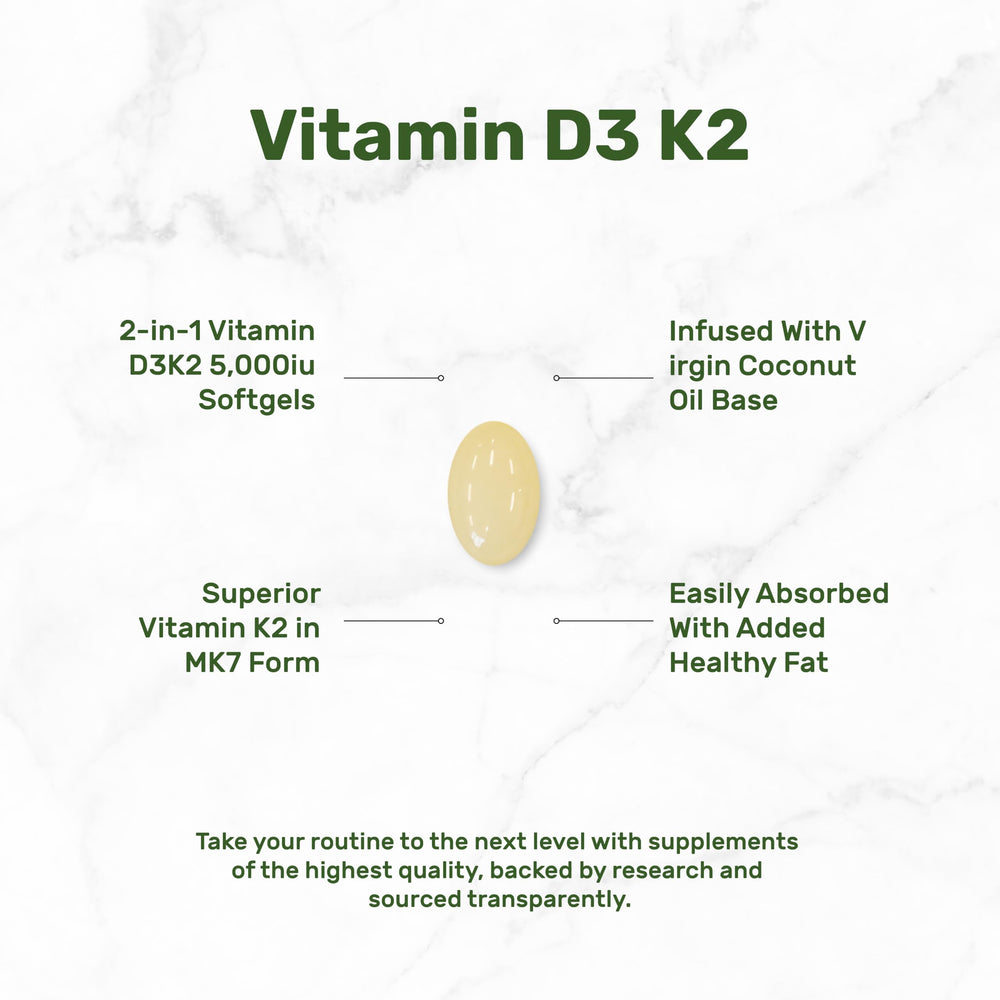 Virgin coconut oil carrier visual for DEAL SUPPLEMENT vitamin D3 and K2 softgels.