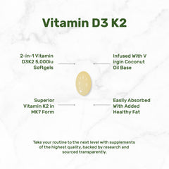 Virgin coconut oil carrier visual for DEAL SUPPLEMENT vitamin D3 and K2 softgels.