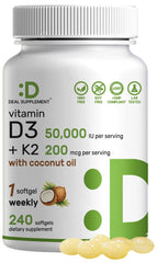DEAL SUPPLEMENT Vitamin D3 K2 softgels bottle supports bone health