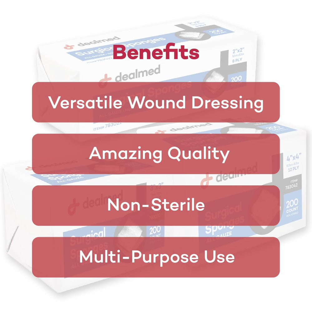 Dealmed 2x2 sponges cut to size for dressing and prep
