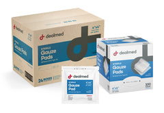 Dealmed 4x4 sterile gauze pad in packaging for easy first aid