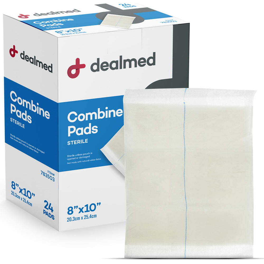 Dealmed ABD Combine Pad case of 360 pads, hospital-ready.
