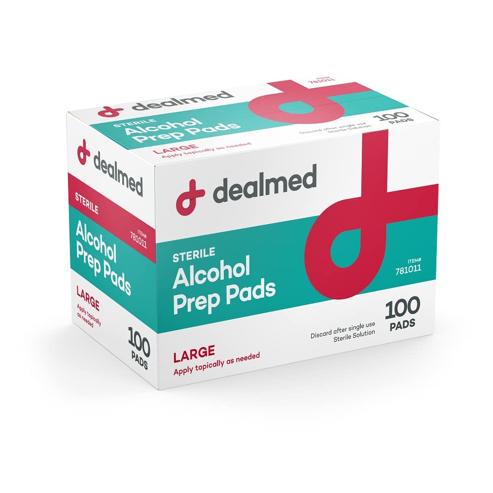 DealMed alcohol prep pads individually wrapped for clean, mess-free single-use antiseptic wiping.