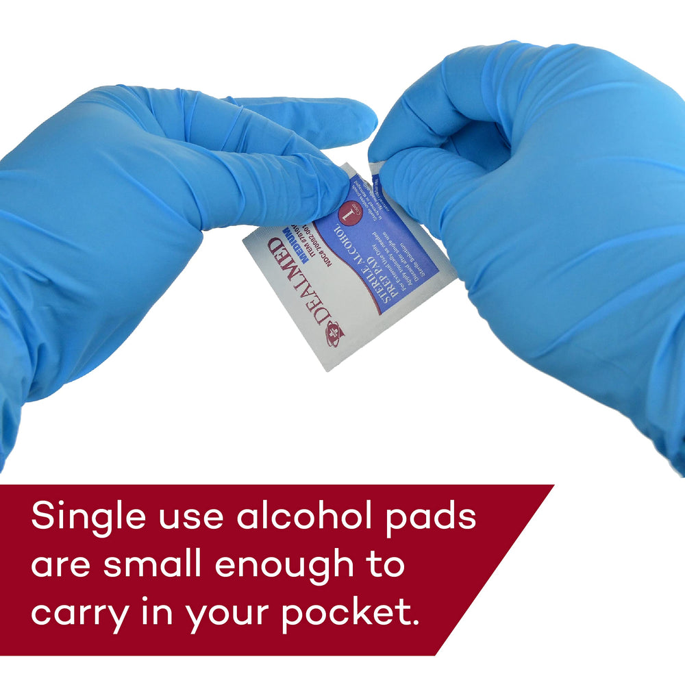 Dealmed latex-free alcohol prep pads reduce irritation during first aid and wound care.