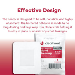 Dealmed non-stick center pad prevents sticking to wound for gentle removal.