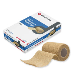 Dealmed non-adherent bandage wrap front view in tan, easy-to-use protection.