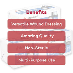 Dealmed non-stick outer facing minimizes trauma when changing dressings.