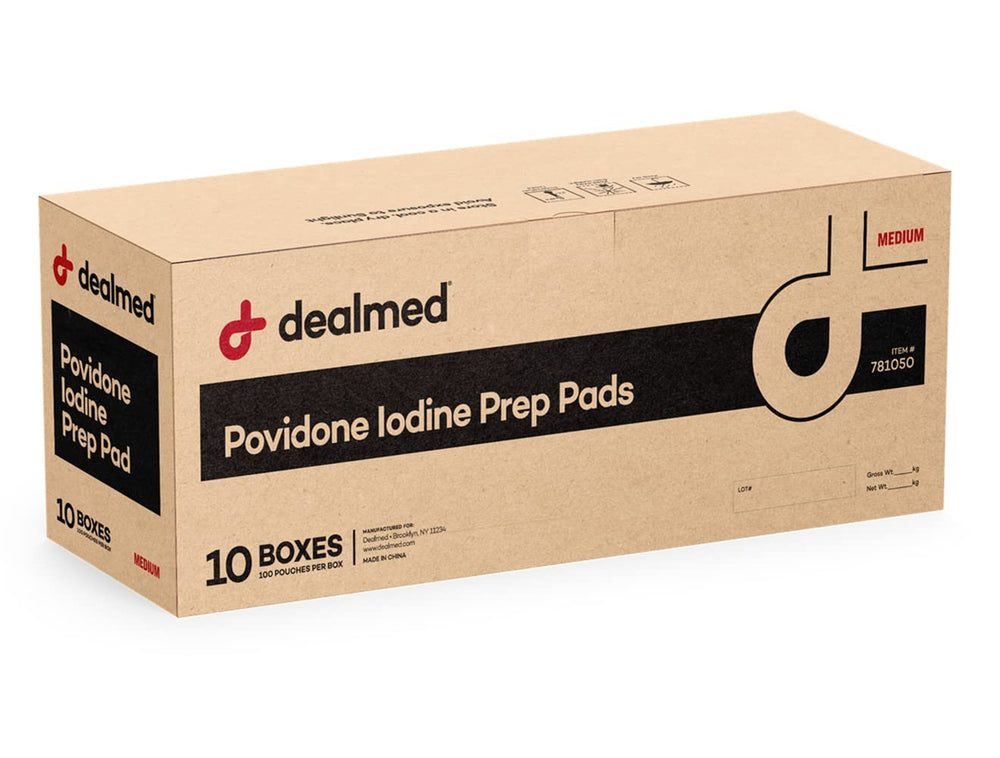 Dealmed povidone iodine prep pad in a sealed single packet for clean, ready wound care.
