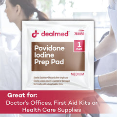 Dealmed povidone iodine prep pad; portable wound care essential.