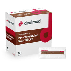 Dealmed povidone iodine swabsticks 4-inch applicators ideal for precise skin areas