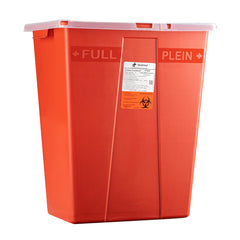 Dealmed 8-gallon sharps container with red hinged lid for quick, safe disposal.