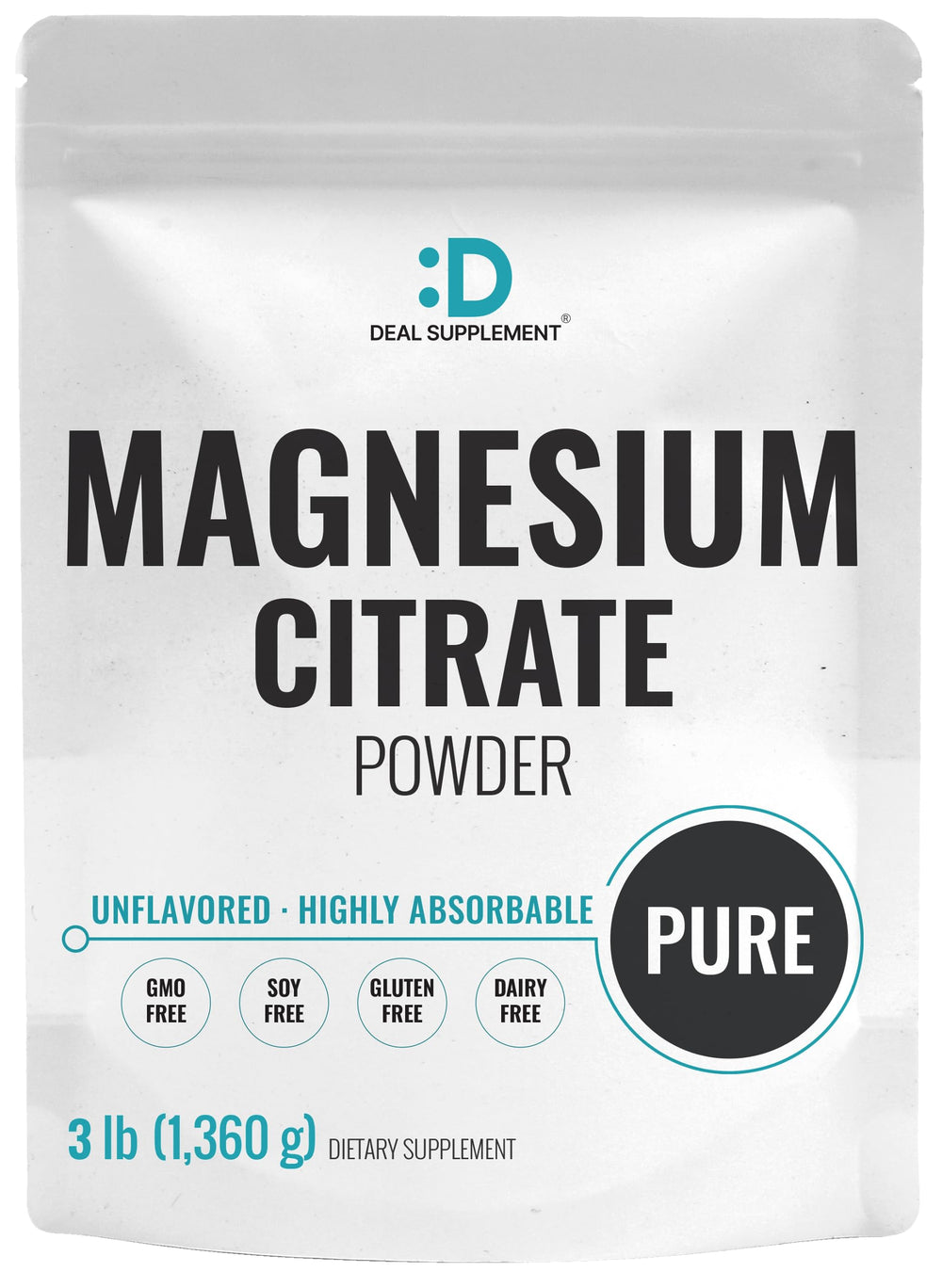 DEAL SUPPLEMENT Magnesium Citrate Powder jar with unflavored formula for easy absorption.