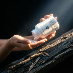 Vegan, non-GMO, gluten-free label on Dear Apothecary magnesium glycinate packaging.