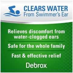 Debrox drops near sink after swimming for faster drying.