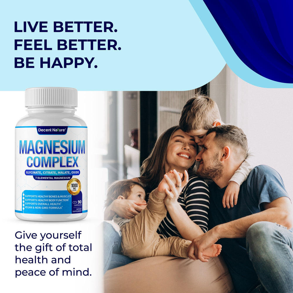 DECENT NATURE Magnesium Complex badge emphasizes non-GMO ingredients for confidence.