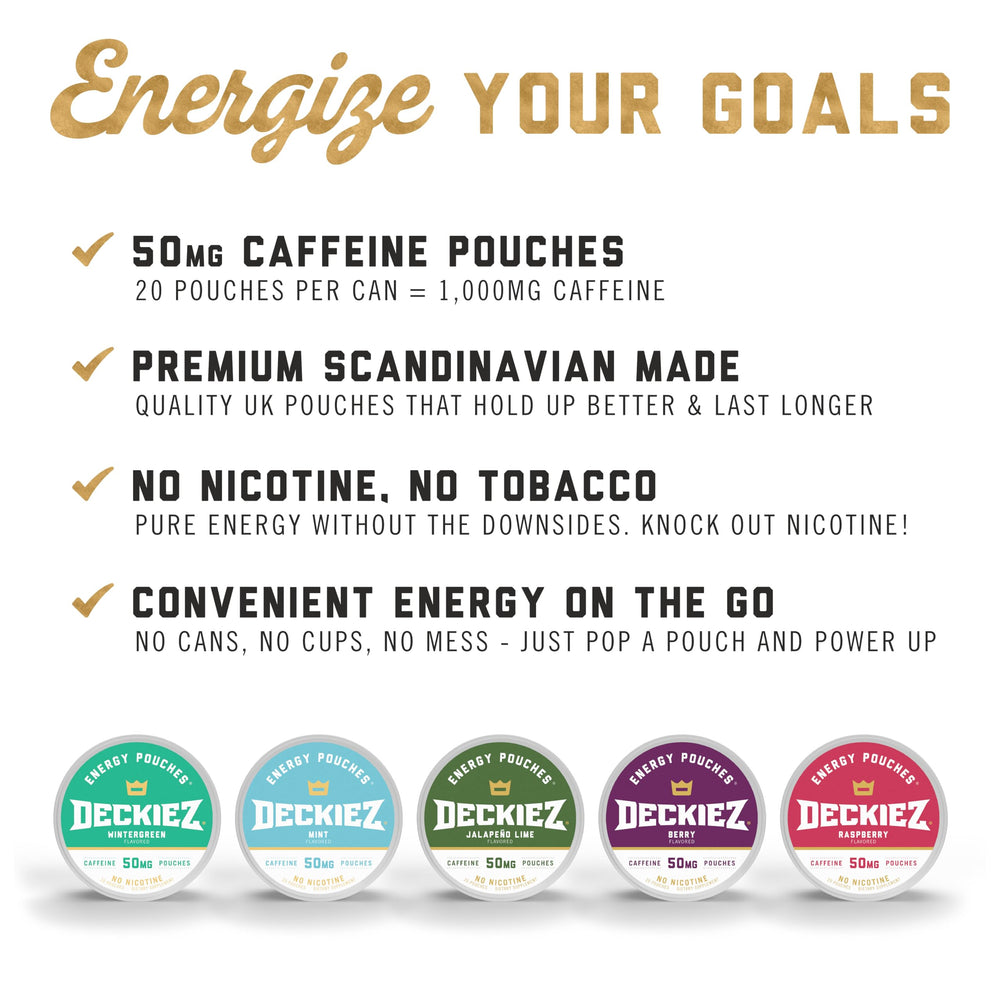 Deckiez Energy Pouches Mint flavor can delivers cool, lasting focus