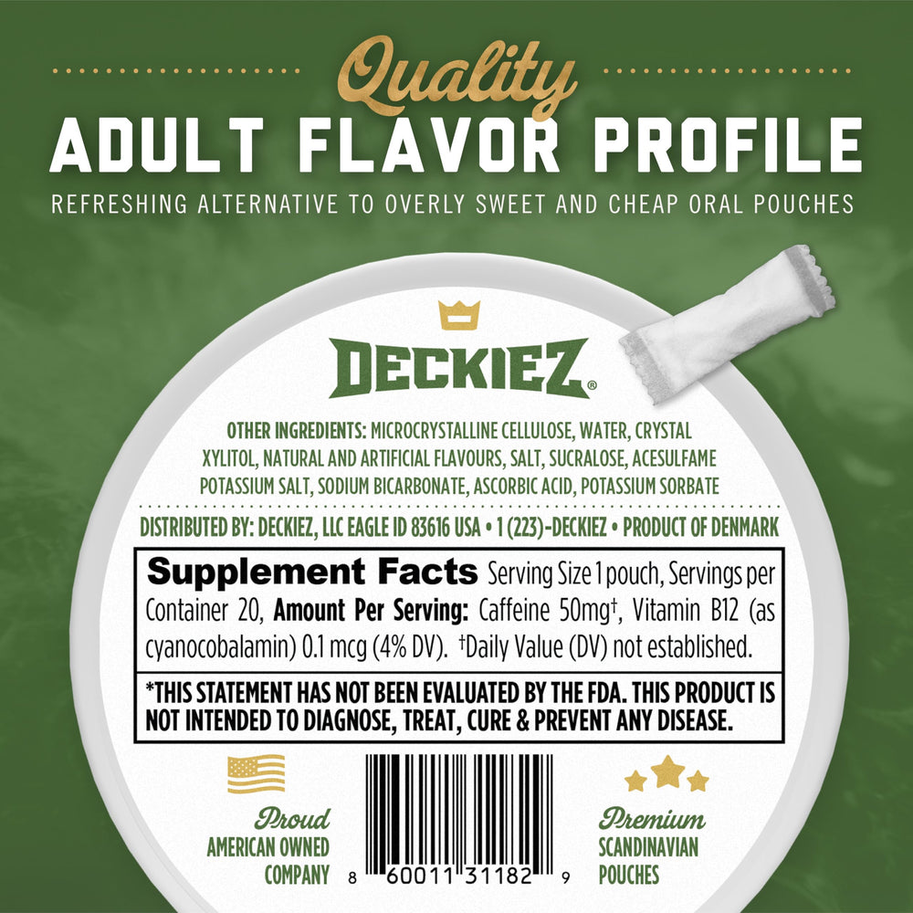 Deckiez Energy Pouches usage between gum and cheek for easy consumption