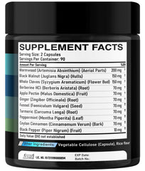 Bottle label emphasizing vegan, gluten-free, and non-GMO attributes.