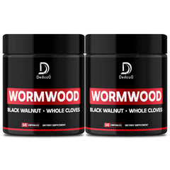 DEDICAD Wormwood Capsules bottle label shows the 12-herb blend for daily wellness